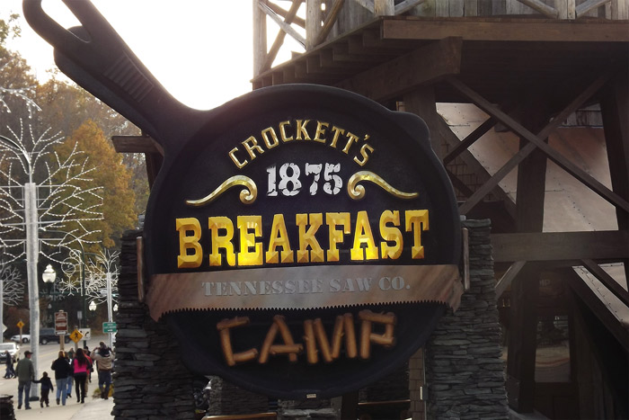 Crockett's Breakfast Camp Sign in Gatlinburg